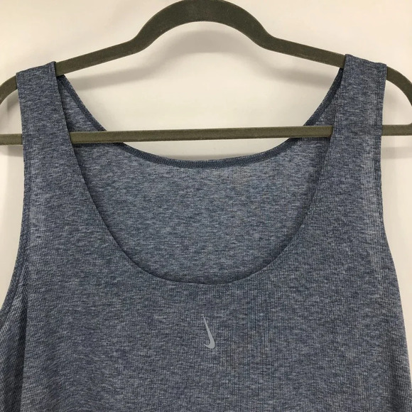 Nike Light Grey  Blue Yoga Ruched scoop neck Tank Top low back LG - Picture 6 of 15